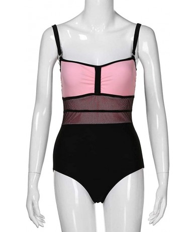 One-Pieces Women's One Piece Swimsuit-Shirred Tank Moderate Cut- High Bra Support - Z-pink - CN1960XQHIL $33.46