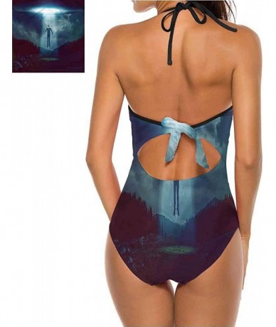 One-Pieces Women's Strappy Swimwear Princess Portrait Frame Great for Pool Party - Multi 30 - CM19C2DILWS $66.50