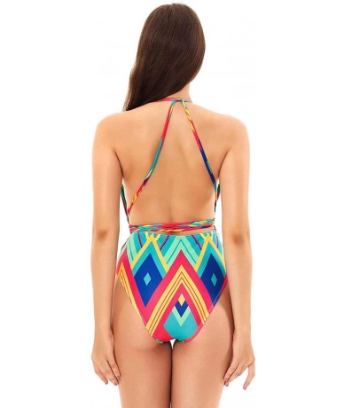 One-Pieces Sexy Women's High Cut Low Back Swimsuit One Piece High Leg Bathing Suit Plunge Brazilian Swimwear - Versatile Stra...