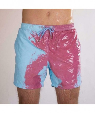 Board Shorts Summer Men Temperature-Sensitive Color-Changing Beach Pants Swim Trunks Shorts - Blue to Purple - CK199E2M97K $6...