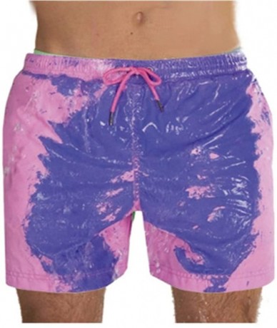 Board Shorts Summer Men Temperature-Sensitive Color-Changing Beach Pants Swim Trunks Shorts - Blue to Purple - CK199E2M97K $6...