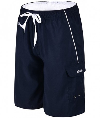 Board Shorts Men's Beachwear Swim Trunks Quick Dry Zipper Pockets with Lining - Navy(white Straps) - CI185O4W89M $36.50