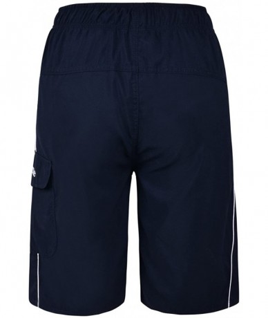 Board Shorts Men's Beachwear Swim Trunks Quick Dry Zipper Pockets with Lining - Navy(white Straps) - CI185O4W89M $36.50