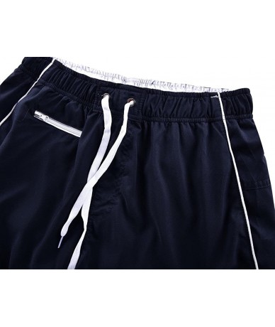 Board Shorts Men's Beachwear Swim Trunks Quick Dry Zipper Pockets with Lining - Navy(white Straps) - CI185O4W89M $36.50