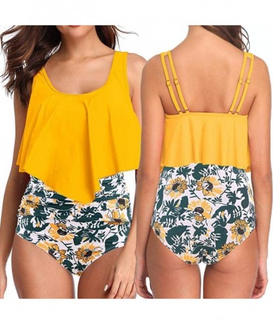 Sets Swimsuit for Women Two Piece Sexy Backless Halter Swimwear Printed High Waisted Bikini Set - Yellow - CA195LZW5X8 $26.81