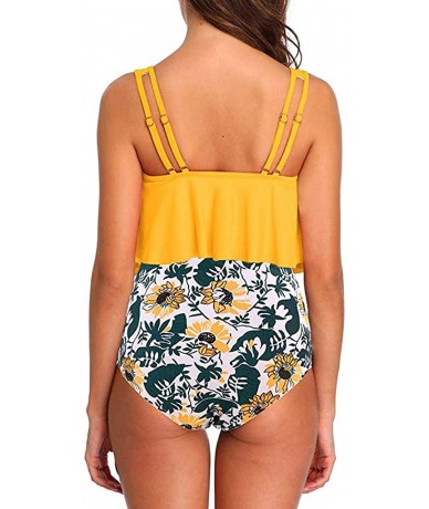 Sets Swimsuit for Women Two Piece Sexy Backless Halter Swimwear Printed High Waisted Bikini Set - Yellow - CA195LZW5X8 $26.81