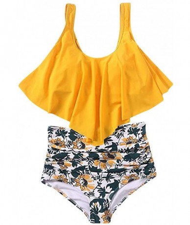 Sets Swimsuit for Women Two Piece Sexy Backless Halter Swimwear Printed High Waisted Bikini Set - Yellow - CA195LZW5X8 $26.81