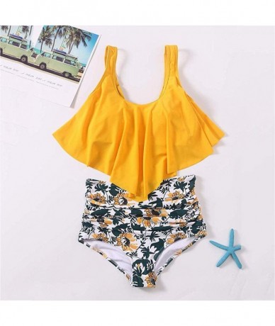 Sets Swimsuit for Women Two Piece Sexy Backless Halter Swimwear Printed High Waisted Bikini Set - Yellow - CA195LZW5X8 $26.81