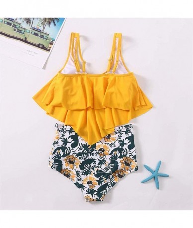 Sets Swimsuit for Women Two Piece Sexy Backless Halter Swimwear Printed High Waisted Bikini Set - Yellow - CA195LZW5X8 $26.81