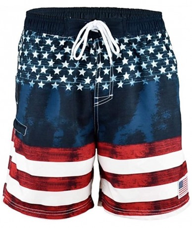 Board Shorts Men's Patriotic USA American Flag Stripes and Stars Quick Dry Beach Board Shorts Swim Trunks - Distressed Flag -...