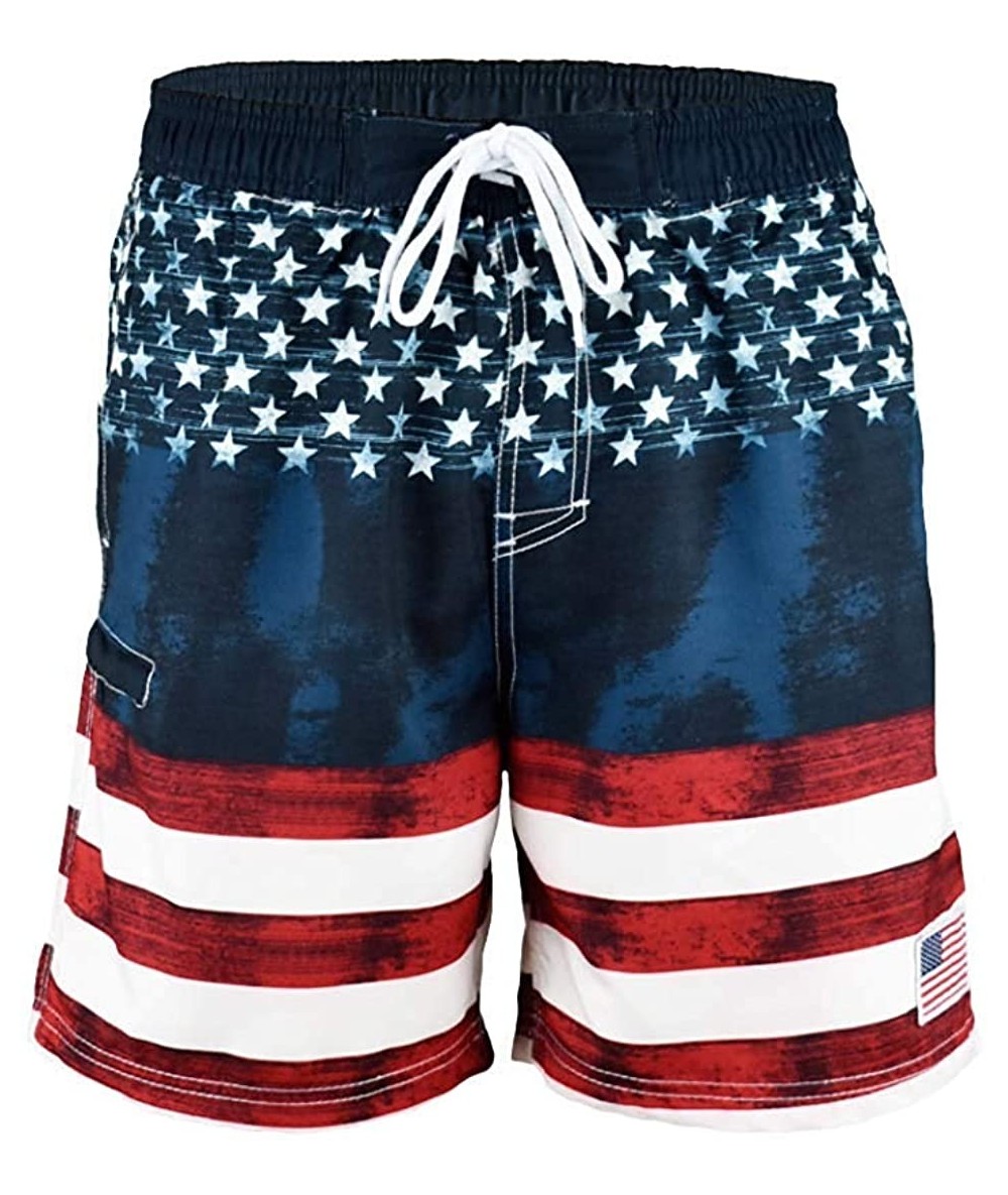 Board Shorts Men's Patriotic USA American Flag Stripes and Stars Quick Dry Beach Board Shorts Swim Trunks - Distressed Flag -...