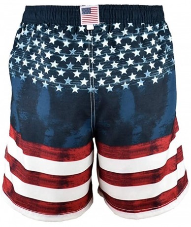 Board Shorts Men's Patriotic USA American Flag Stripes and Stars Quick Dry Beach Board Shorts Swim Trunks - Distressed Flag -...