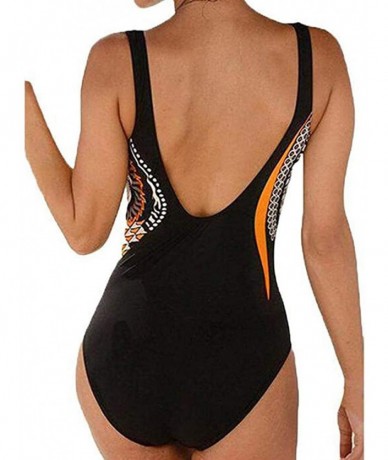 Sets Women's Vintage Print Halter Bikini One Piece Swimsuit Holiday Beachwear Bathing Suit - Orange - CG18NWGA8AX $32.60