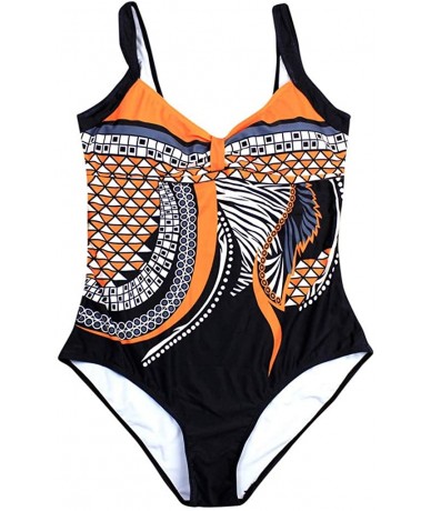 Sets Women's Vintage Print Halter Bikini One Piece Swimsuit Holiday Beachwear Bathing Suit - Orange - CG18NWGA8AX $32.60