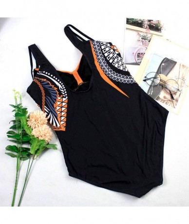 Sets Women's Vintage Print Halter Bikini One Piece Swimsuit Holiday Beachwear Bathing Suit - Orange - CG18NWGA8AX $32.60