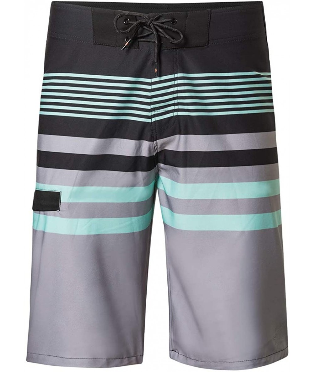 Board Shorts UPF 50+ Mens Coastal Board Shorts - Seafoam Block Stripe - CT18Q9M6MDU $84.72