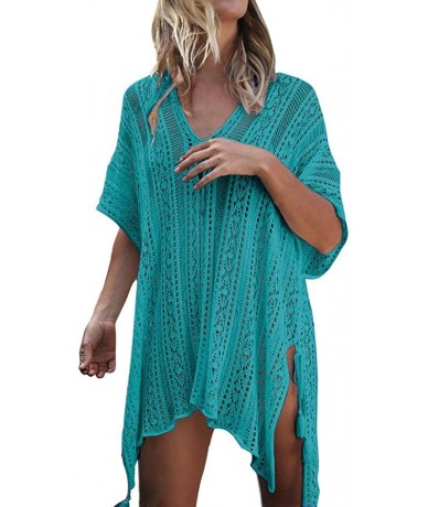 Cover-Ups Women Bathing Beach Cover Up Dress Bikini Swimsuit Smock Swimwear Crochet Smock - Green - CW18C3G63M0 $36.17