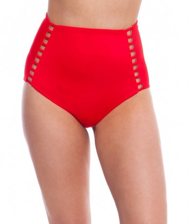 Tankinis Women's Modern High Waist Bikini Bottom The Lenore Eco-Friendly Swimwear - Cherry Red - CQ18CREQ4L8 $41.94