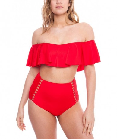 Tankinis Women's Modern High Waist Bikini Bottom The Lenore Eco-Friendly Swimwear - Cherry Red - CQ18CREQ4L8 $41.94