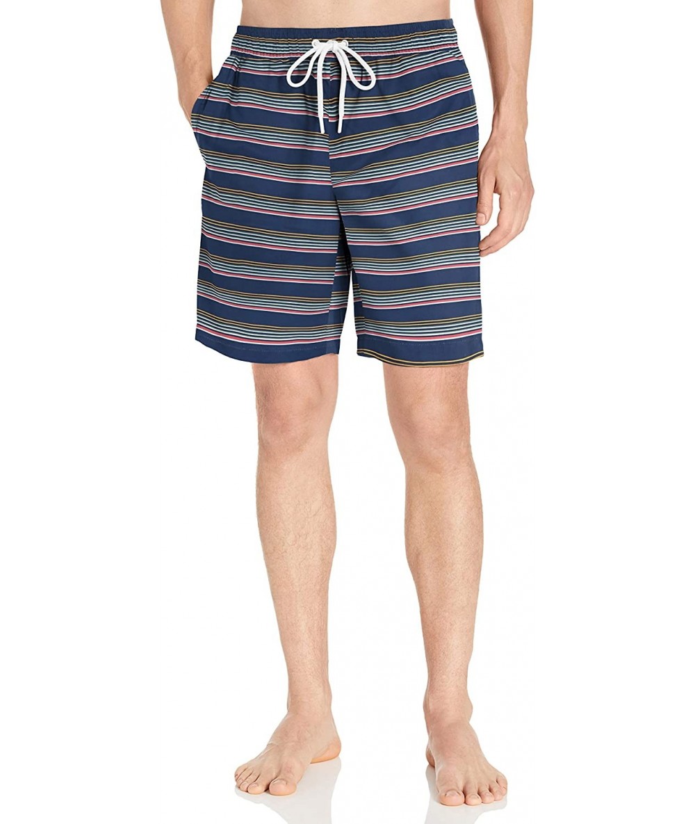 Trunks Men's 9" Inseam Swim Trunk - Navy Multi Stripe - C318KZ9G4YT $33.04