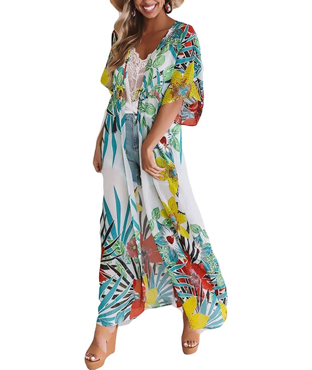 Cover-Ups Womens Chiffon/Rayon Beach Blouses Kimono Cardigan Long Bikini Cover Up - Print 7 - CQ18YYRYMGC $41.84