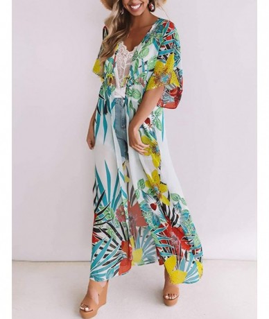 Cover-Ups Womens Chiffon/Rayon Beach Blouses Kimono Cardigan Long Bikini Cover Up - Print 7 - CQ18YYRYMGC $41.84