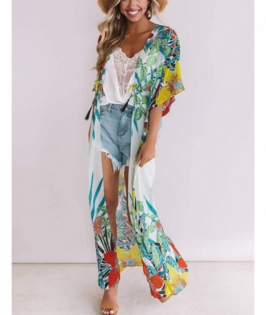 Cover-Ups Womens Chiffon/Rayon Beach Blouses Kimono Cardigan Long Bikini Cover Up - Print 7 - CQ18YYRYMGC $41.84