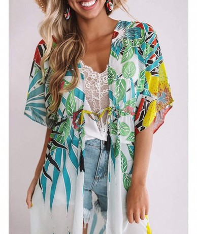 Cover-Ups Womens Chiffon/Rayon Beach Blouses Kimono Cardigan Long Bikini Cover Up - Print 7 - CQ18YYRYMGC $41.84