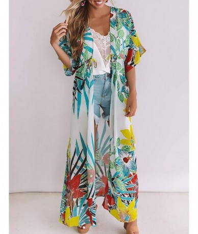 Cover-Ups Womens Chiffon/Rayon Beach Blouses Kimono Cardigan Long Bikini Cover Up - Print 7 - CQ18YYRYMGC $41.84