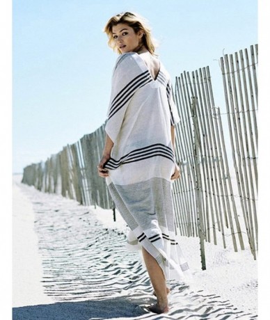 Cover-Ups Women Bathing Suit Cover Up Ethnic Print Kaftan Beach Maxi Dresses - Black White Striped - CC18E5EL9NQ $45.51