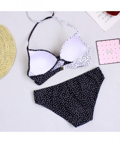 Sets Womens Summer Swimsuit Cute Fit Cross Halter Bandage Low Rise Bathing Suit Push Up Top Bikini Beachwear Set Black 15 - C...