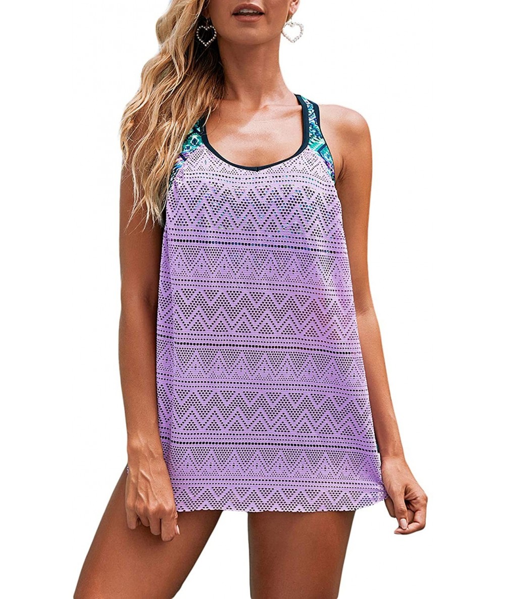 Sets Womens Striped Print Racerback Tankini Swim Top No Bottom (S-XXXL) - Z Lace Purple - CV195T355IZ $40.92