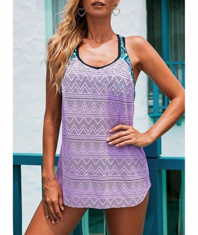 Sets Womens Striped Print Racerback Tankini Swim Top No Bottom (S-XXXL) - Z Lace Purple - CV195T355IZ $40.92