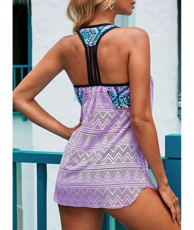 Sets Womens Striped Print Racerback Tankini Swim Top No Bottom (S-XXXL) - Z Lace Purple - CV195T355IZ $40.92