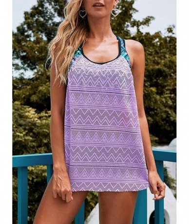 Sets Womens Striped Print Racerback Tankini Swim Top No Bottom (S-XXXL) - Z Lace Purple - CV195T355IZ $40.92