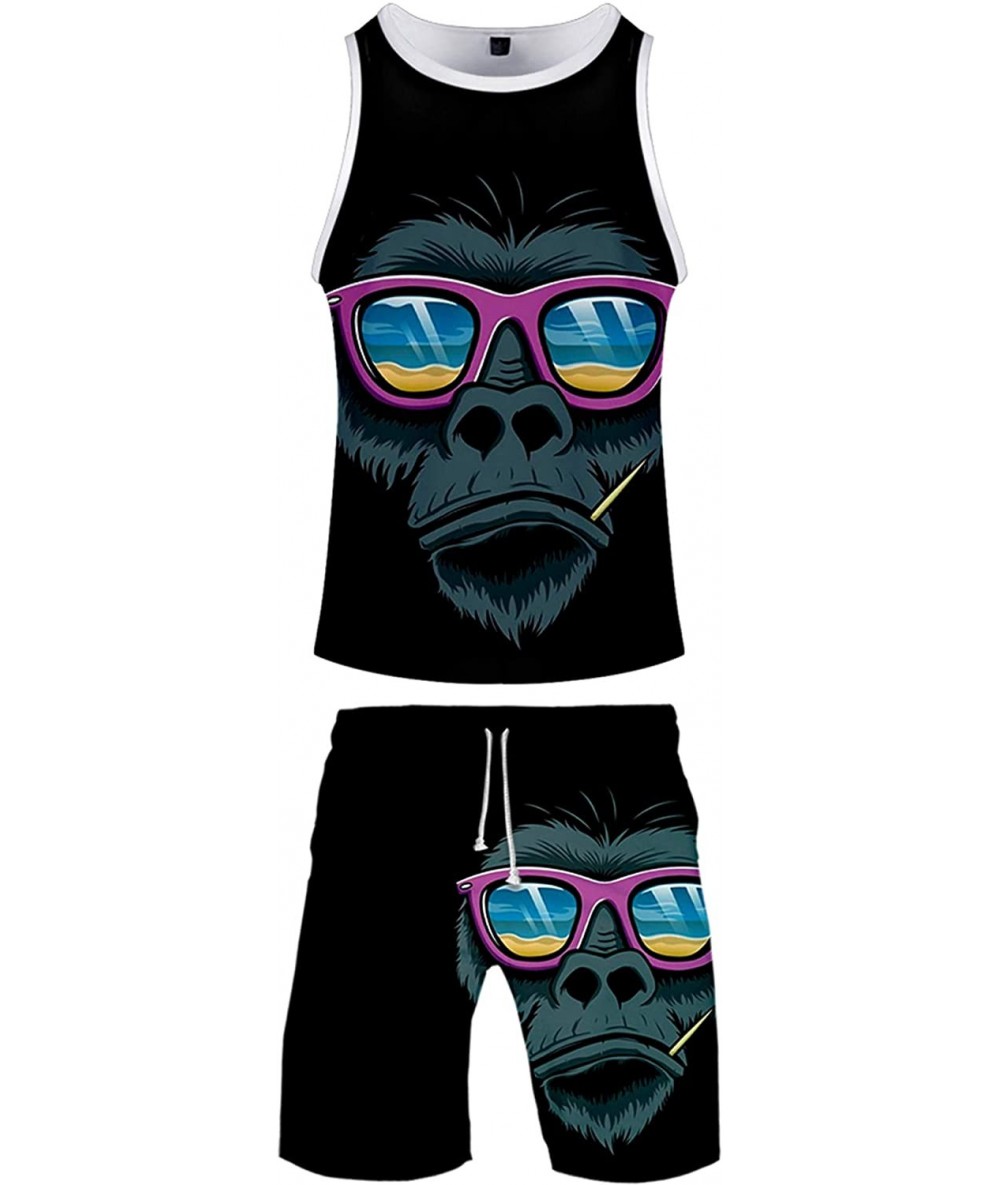 Board Shorts Novelty Gorilla Vest & Shorts Set Summer Men Tank Tops Boardshorts Apes Shirts Animial Print Boardshorts - J - C...