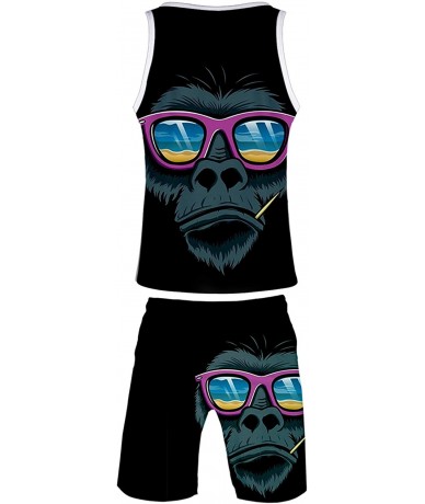 Board Shorts Novelty Gorilla Vest & Shorts Set Summer Men Tank Tops Boardshorts Apes Shirts Animial Print Boardshorts - J - C...