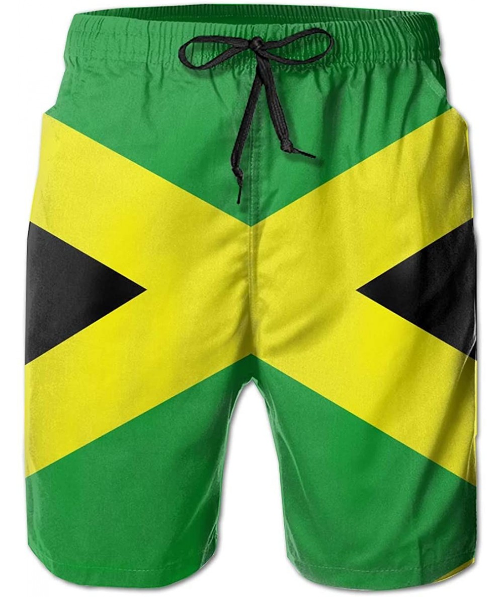 Trunks Men's 3D Graphic Print Summer Surfing Beach Board Shorts Swimwear with Pocket - Green Yellow Jamaican Flag - C8196Y2CZ...