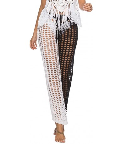 Cover-Ups Women Sexy Sheer Hollow Out Drawstring Knit Long Pants Bikini Swimsuit Cover Up Pants - Black White - CM18R3NG2LO $...