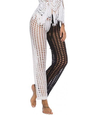 Cover-Ups Women Sexy Sheer Hollow Out Drawstring Knit Long Pants Bikini Swimsuit Cover Up Pants - Black White - CM18R3NG2LO $...