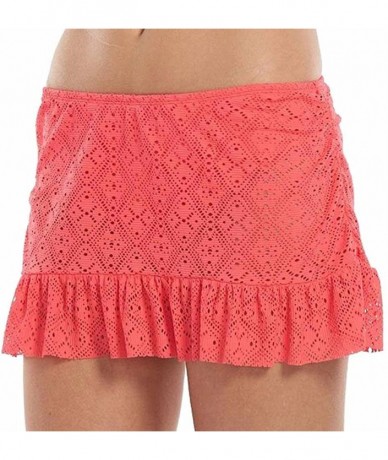 Bottoms Women's Crochet Ruffle Skirtini Bottoms Coral - Coral - CQ183S5YXLQ $27.89