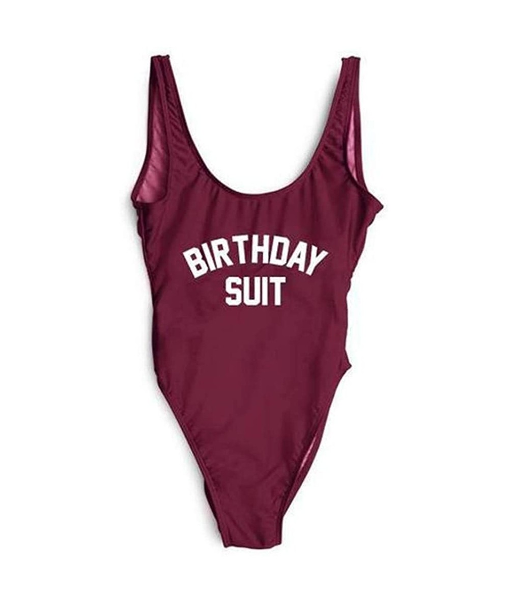 Racing Women's Backless One Piece Swimsuits - Birthdaysuit-wine-wh - CW18NIAQ4MI $39.76