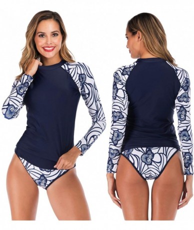 Rash Guards Women's Long Sleeve Swimsuit Zipper Swimwear Swim Surf Shirt Rash Guard Top 2 Pieces Tankinis Set Bathing Suit - ...