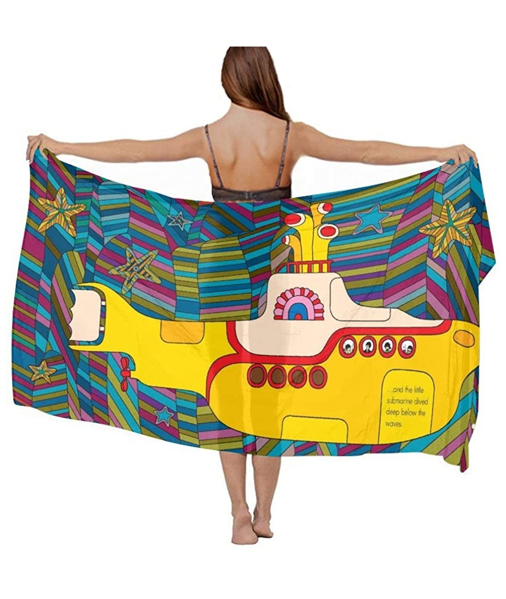 Cover-Ups Women Fashion Shawl Wrap Summer Vacation Beach Towels Swimsuit Cover Up - Funny Colorful Submarine Print - CE190HIT...