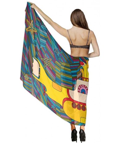 Cover-Ups Women Fashion Shawl Wrap Summer Vacation Beach Towels Swimsuit Cover Up - Funny Colorful Submarine Print - CE190HIT...