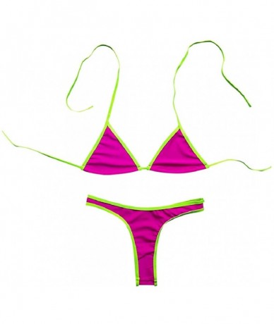 Sets Women's Triangle Two Piece Bikini Set Padded Brazilian Swimsuit Thong Bathing Suits for Summer - Pink - CX196ERIHXU $22.29