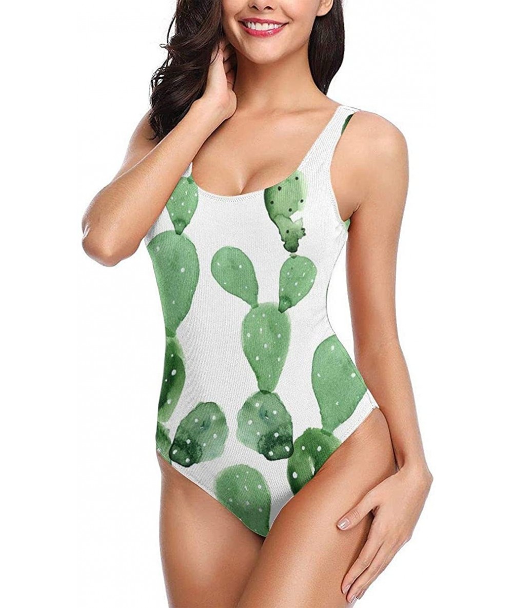 Racing Donut Pink Print One-Piece Swimsuit Beach Swimwear Bathing Suit - Cactus Pattern 1 - CB18YCMRW7S $63.83