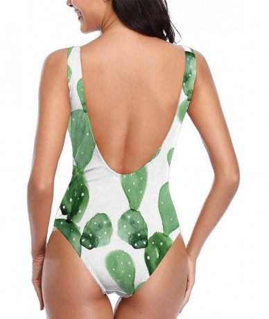 Racing Donut Pink Print One-Piece Swimsuit Beach Swimwear Bathing Suit - Cactus Pattern 1 - CB18YCMRW7S $63.83