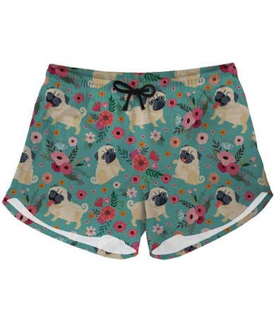 Board Shorts Flower Dog Beach Pants for Women Loose Fit Workout Breechcloth Summer Drawstring Shorts Relaxed - Pug - CA195ZX8...