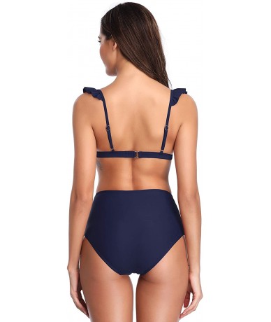 Tankinis Women's Ruffles Triangle High Waisted Bikini Bottom Bathing Swimsuit - Deep Blue - CG18NAL5Z8M $44.68